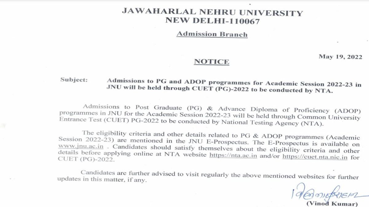 JNU Adopts CUET PG For Postgraduate Admissions 