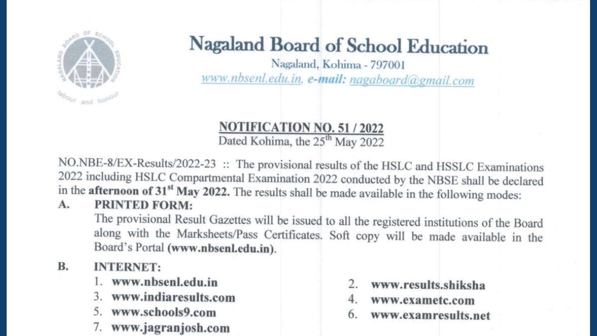 NBSE Nagaland Result 2022 Date Confirmed