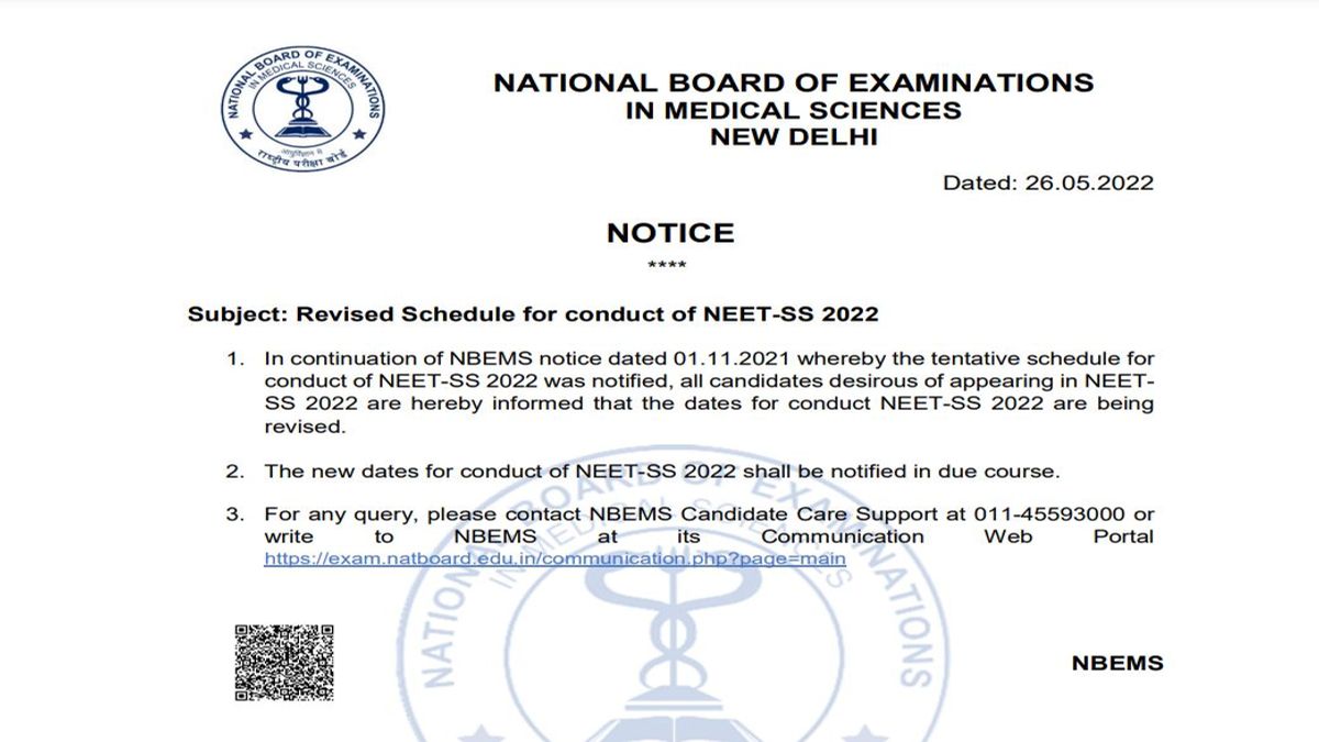NEET SS 2022: NBE To Revise NEET Super Specialty Exam Dates, New ...