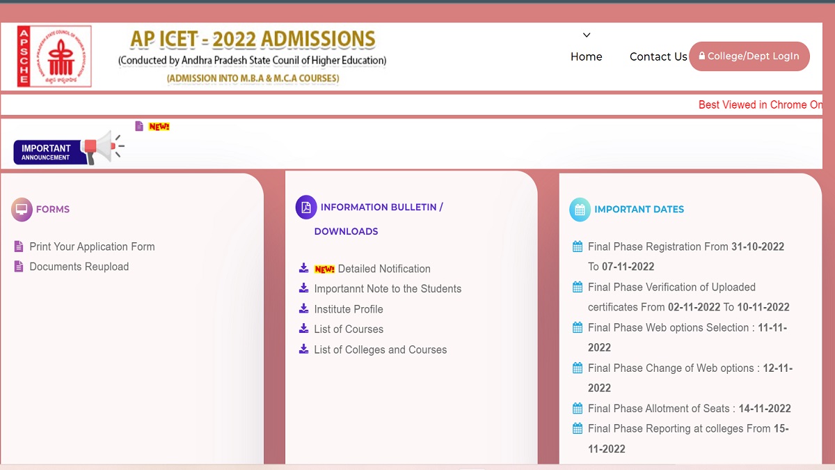 AP ICET 2022 Final Phase Allotment
