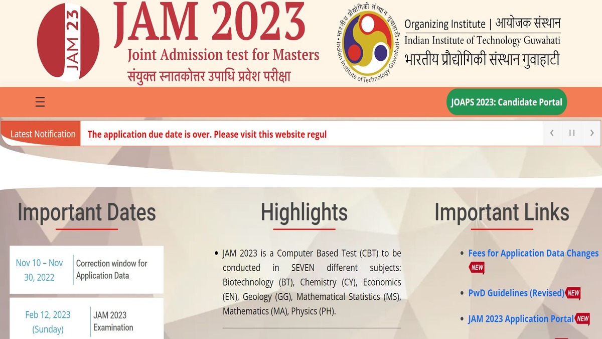 IIT JAM 2023 Application Correction Window Opens