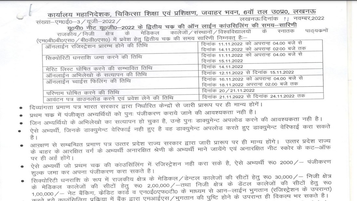 UP NEET UG Counselling 2022 Round 2 Schedule Released