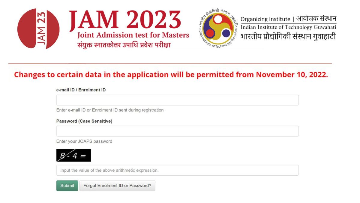 IIT JAM 2023 Application Correction Window