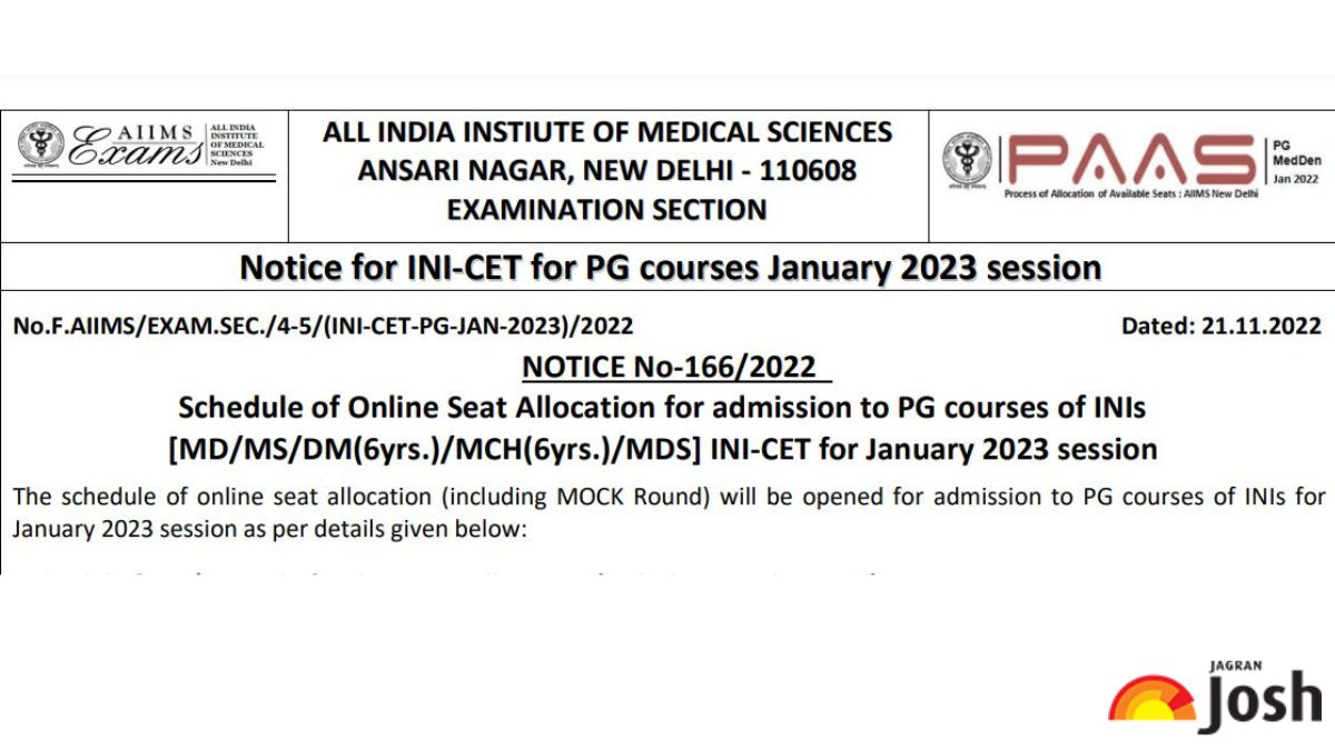 INI CET Counselling Dates 2023 Released for January Session, Check