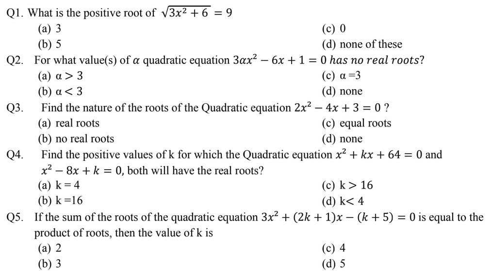 case study questions on quadratic equations class 10