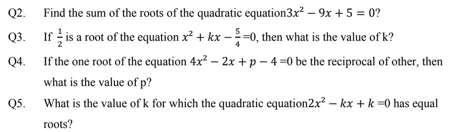 CBSE Class 10 Maths Chapter 4 Important Questions with Solutions: Quadratic Equations