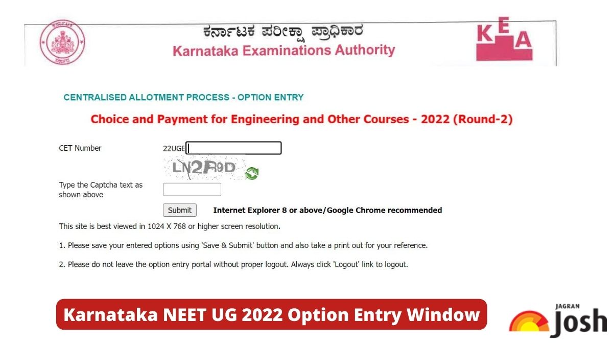 Karnataka NEET UG 2022 Option Entry Window 