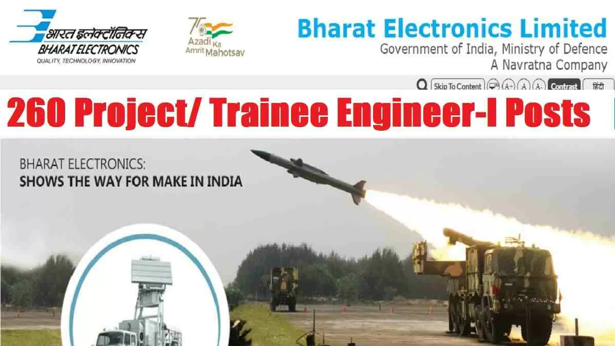 BEL Recruitment For Project Trainee Engineer 