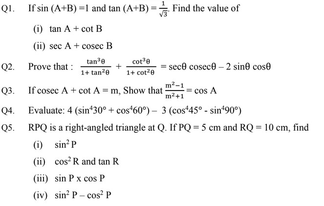 Cbse Class 10 Maths Chapter 8 Important Questions With Answers Introduction To Trigonometry 6568