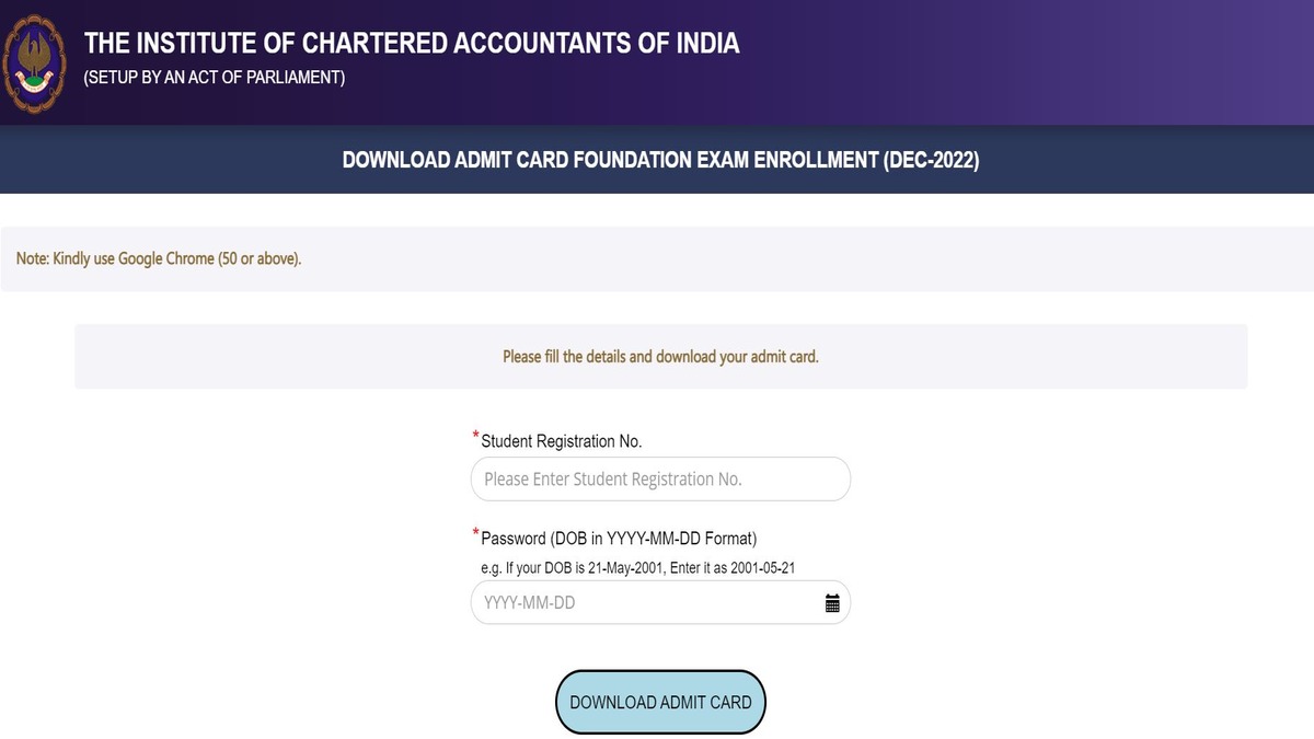 ICAI CA Foundation Admission Card December 2022
