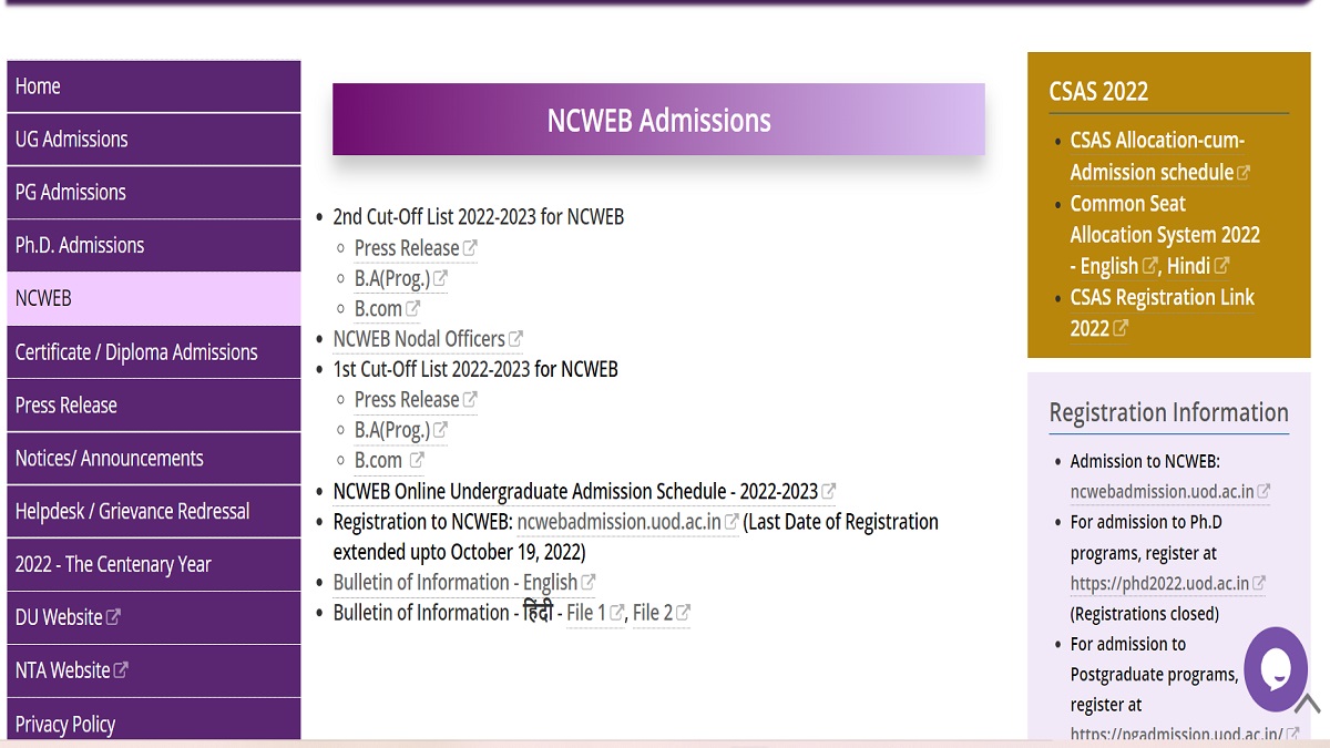 DU NCWEB 2022 2nd Cutoff Registrations