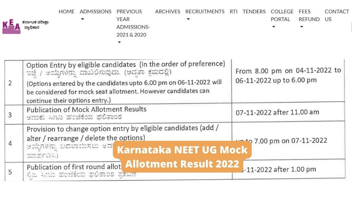 Karnataka NEET UG Mock Allotment Result 2022 