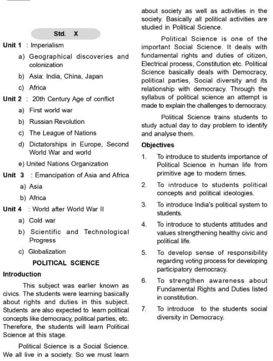 Maharashtra Board SSC Social Science Syllabus 2023