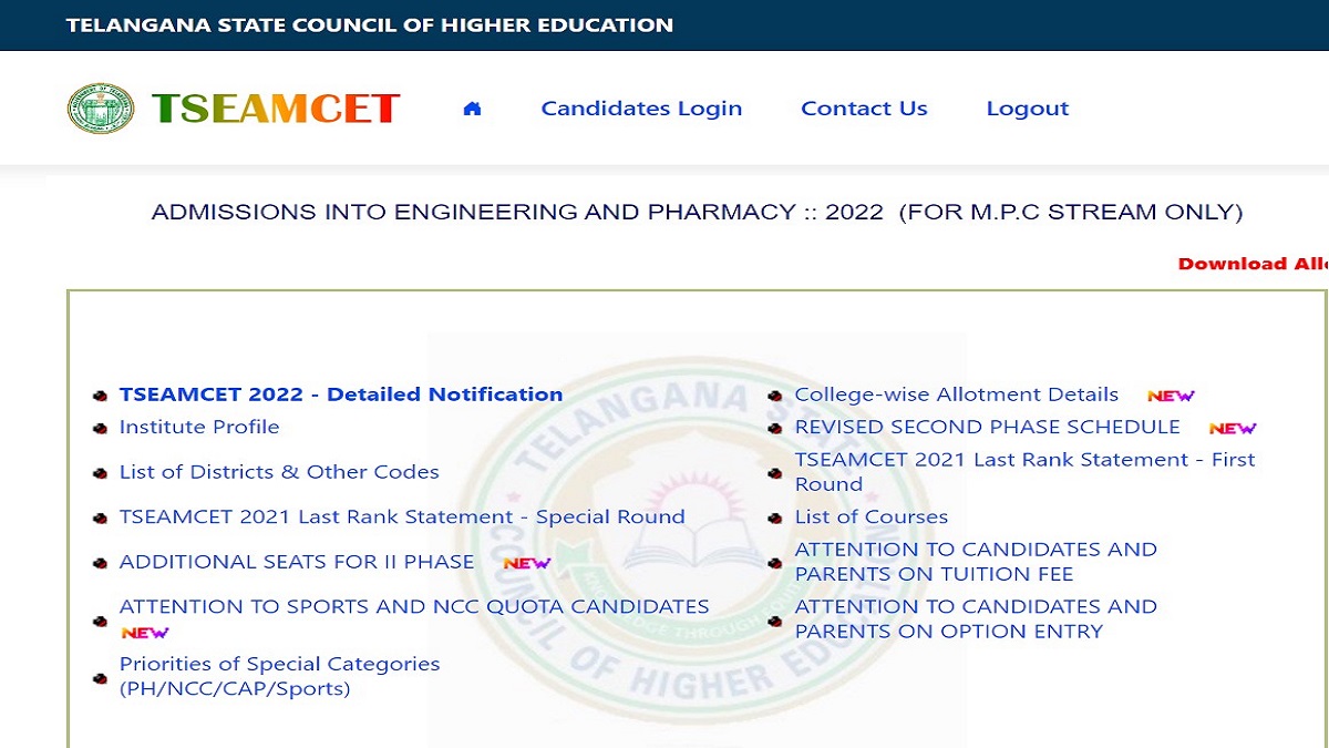 TS EAMCET 2022 Counselling Phase 2