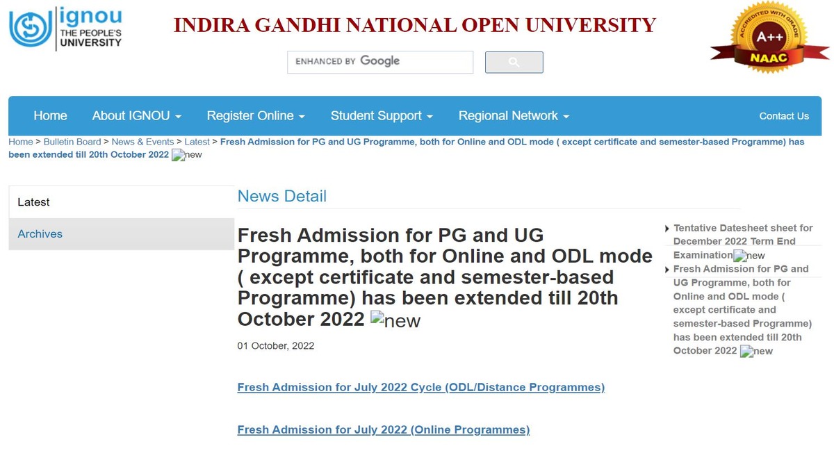 Ignou July 2022 Session Registration Last Date Extended Again Apply Ignou July 2022 Session Registration Last Date Extended Again Apply