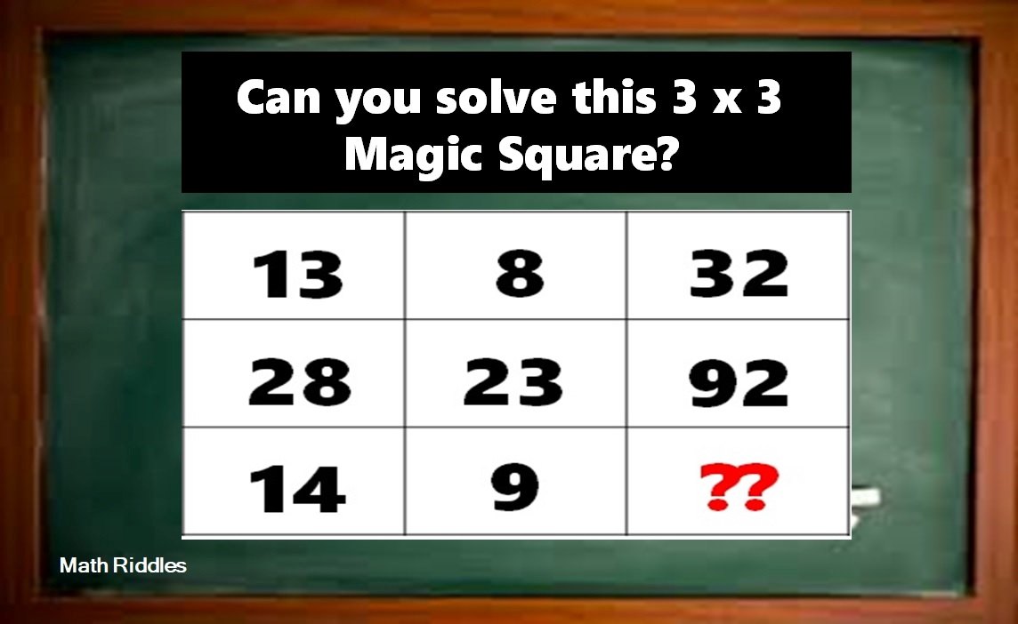 Math Riddles Find The Missing Number In This 3 X 3 Magic Square