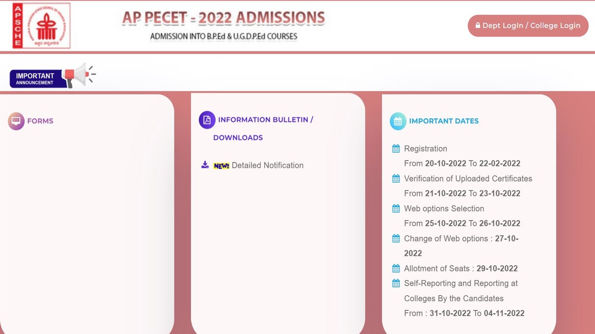 AP PECET Counselling 2022 Registration 