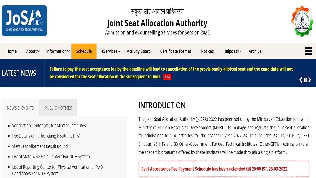 JoSAA 2022 Round 4 Seat Allotment