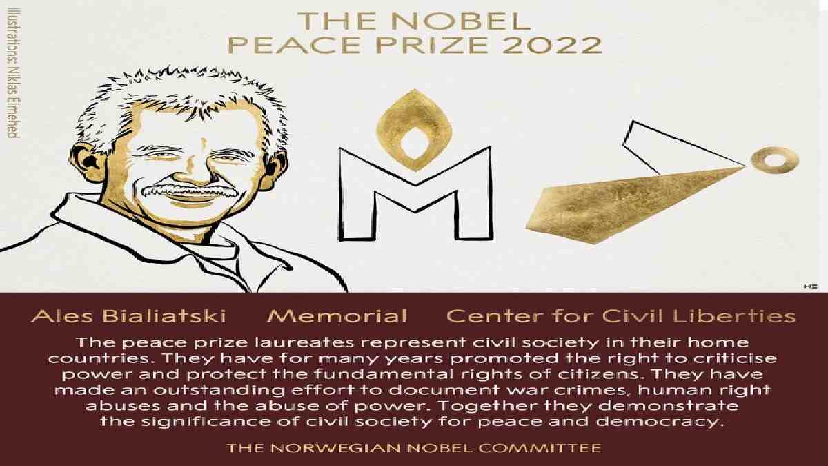 Nobel Prize 2022 Ales Bialiatski, Memorial, and the Centre for civil