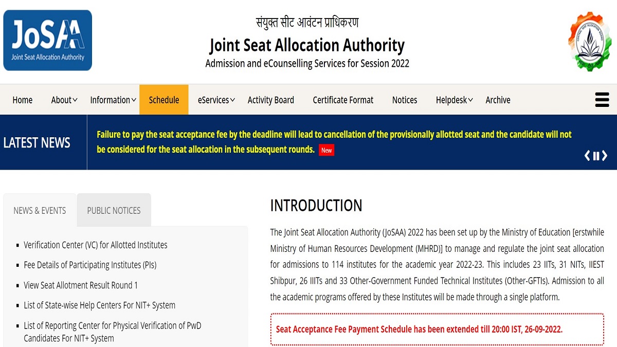 JoSAA 2022 Round 4 Allotment Result