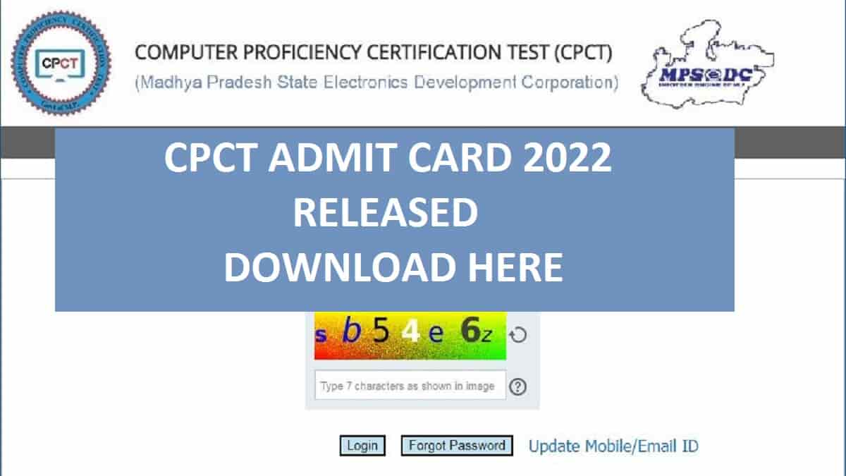 CPCT Admit Card 2022 (Out) @cpct.mp.gov.in: Exam On 17 And 18 September