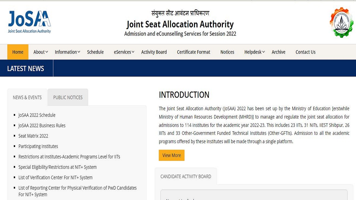 JoSAA 2022 Counselling Registrations