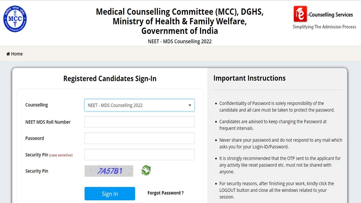 NEET MDS 2022 MCC Starts NEET MDS Counselling Registration for Round 1