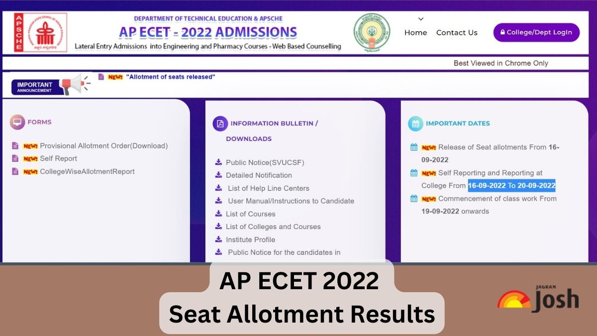 AP ECET 2022 Seat Allotment Result Declared Check at cets.apsche.ap