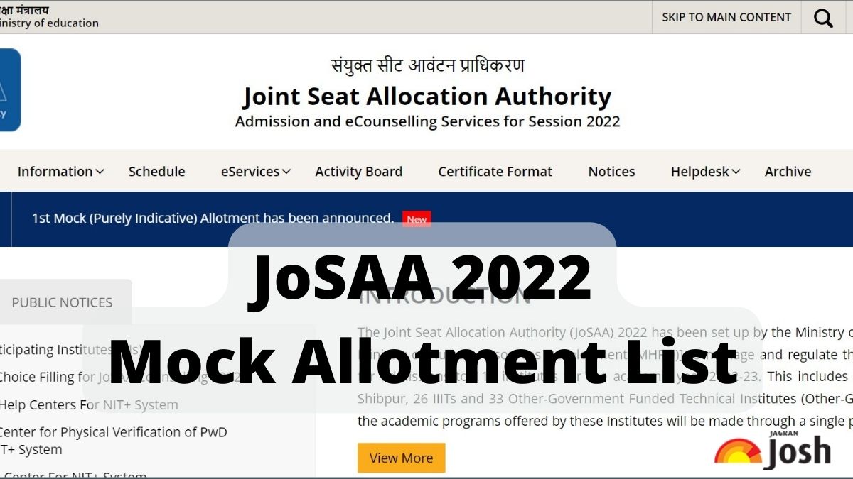 JoSAA 2022 Counselling Mock Allotment List 2