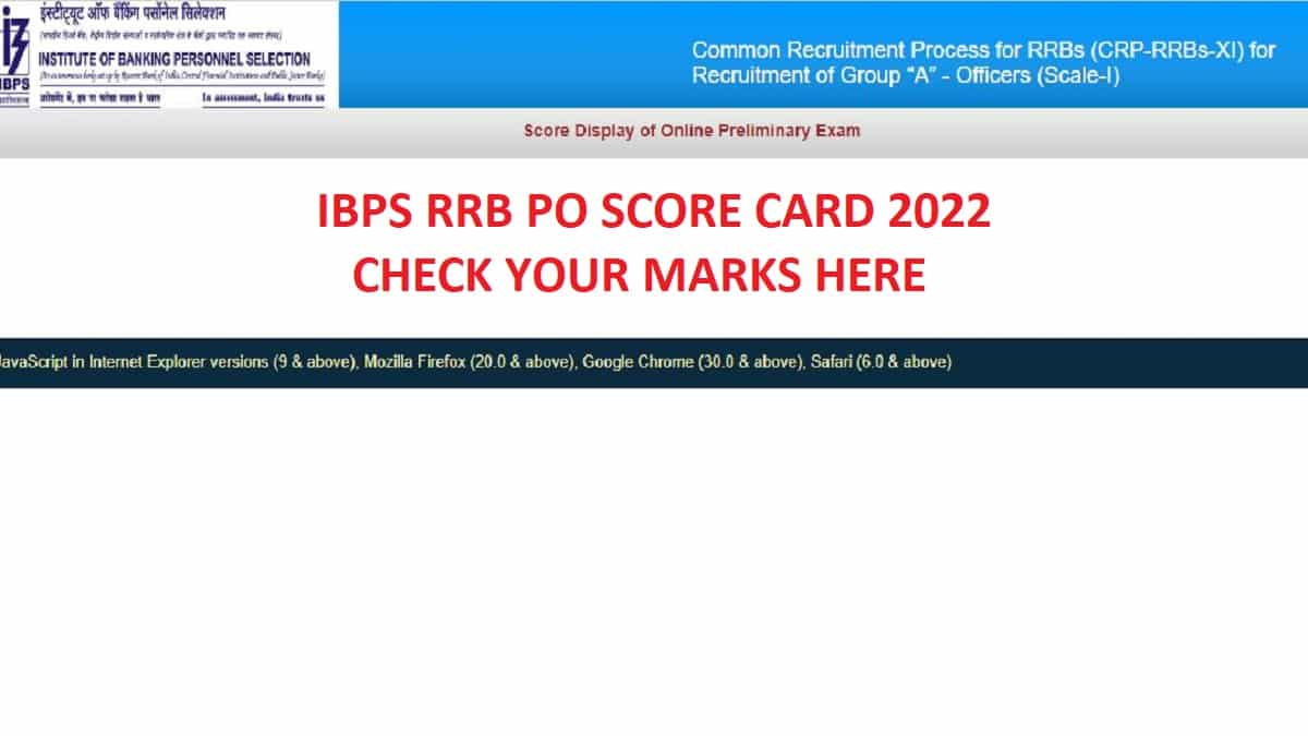 IBPS RRB PO Score Card 2022 Out ibps.in, Check Your Marks Here