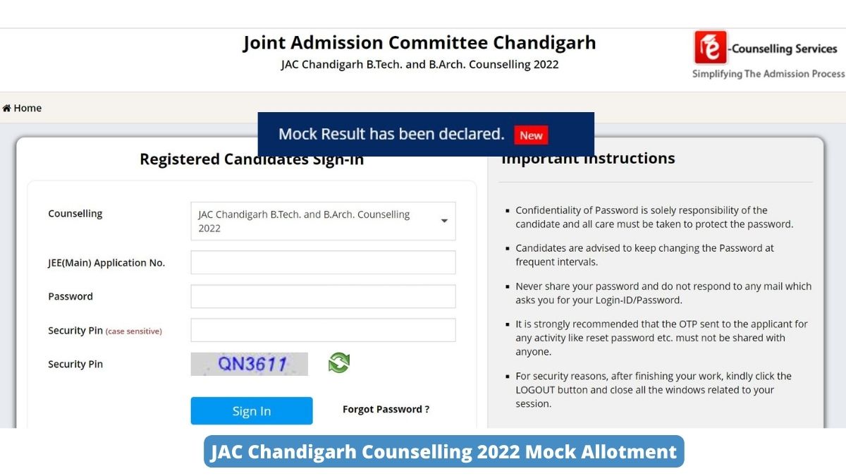 JAC Chandigarh Mock Allotment Result 2022