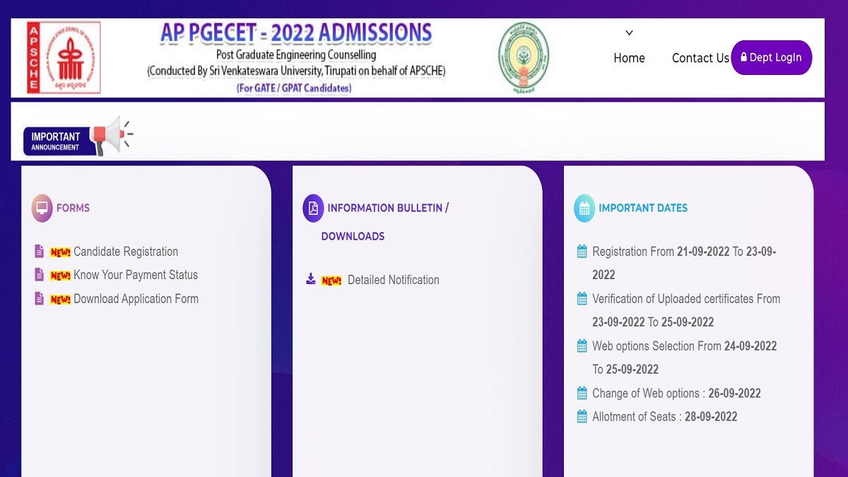 AP PGECET 2022 Counselling Registrations