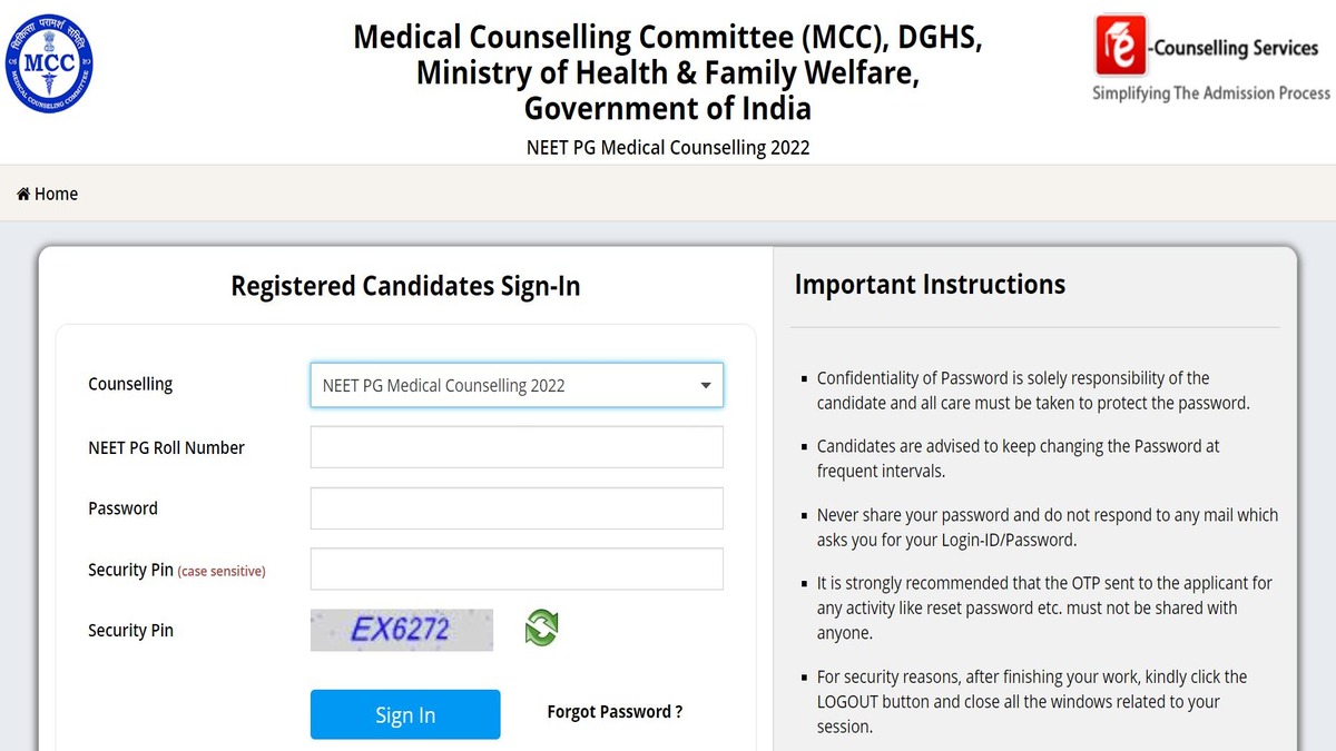NEET PG Counselling 2022 Choice Filling window