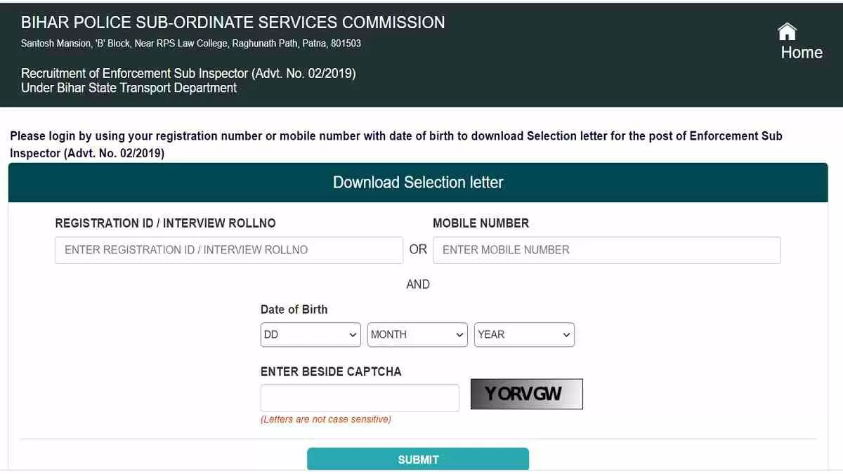 BPSSC Enforcement Sub Inspector Selection Letter 2022 