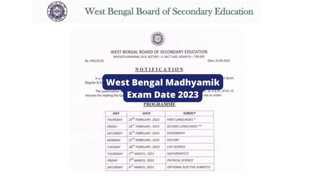 WB Madhyamik Exam Dates 2023