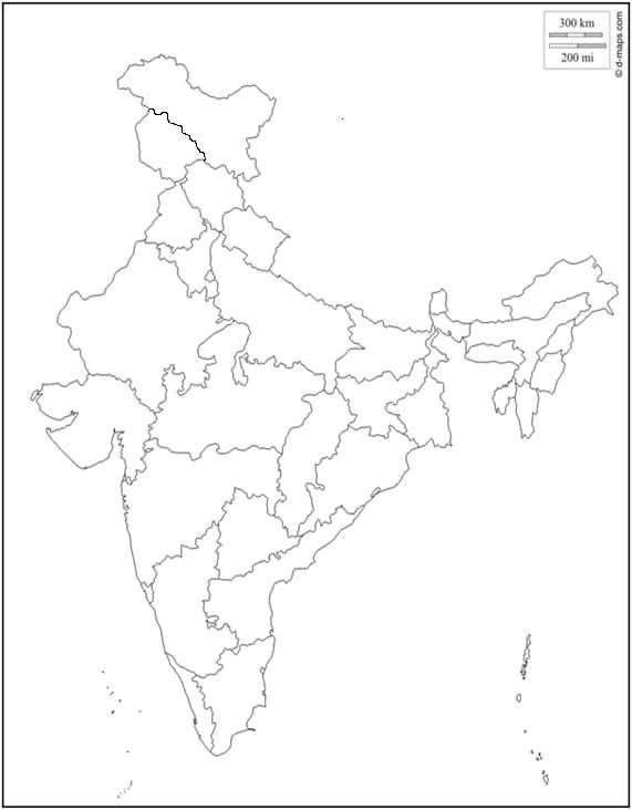 On the given political map of India, locate and label