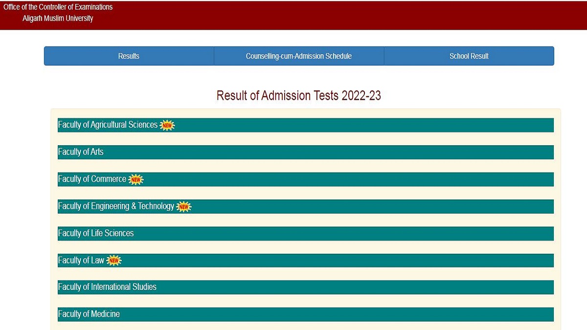 AMU Entrance Results 2022