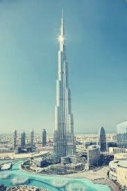 The famous Burj Khalifa is located in Dubai, United Arab Emirates. 