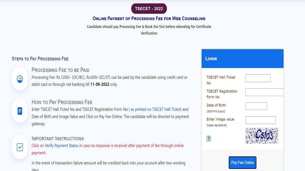TS ECET Counselling Registration 2022 