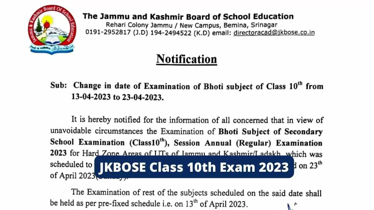 JKBOSE Class 10th Exam 2023 For Bhoti Paper Rescheduled