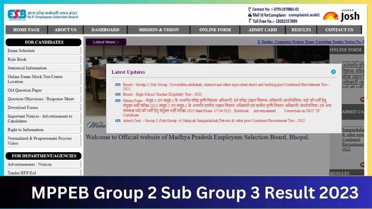 MPPEB Group 2 Sub Group 3 Result 2023 Download