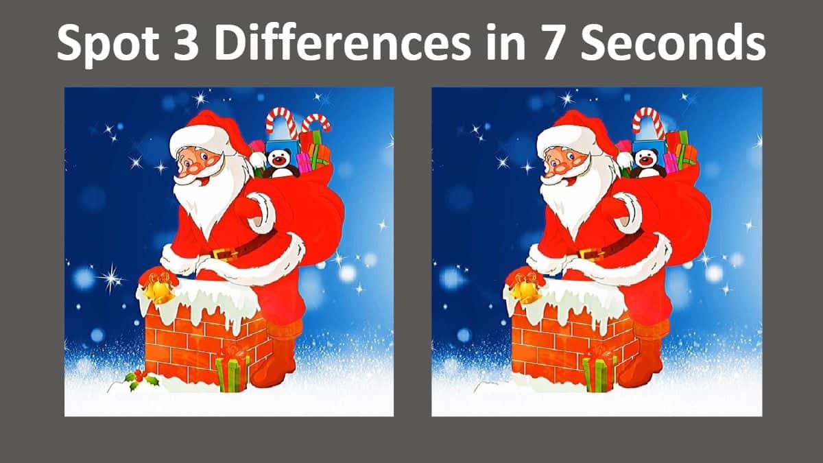 Spot the Difference: Can you spot 3 differences between the two Santa images in 7 seconds?