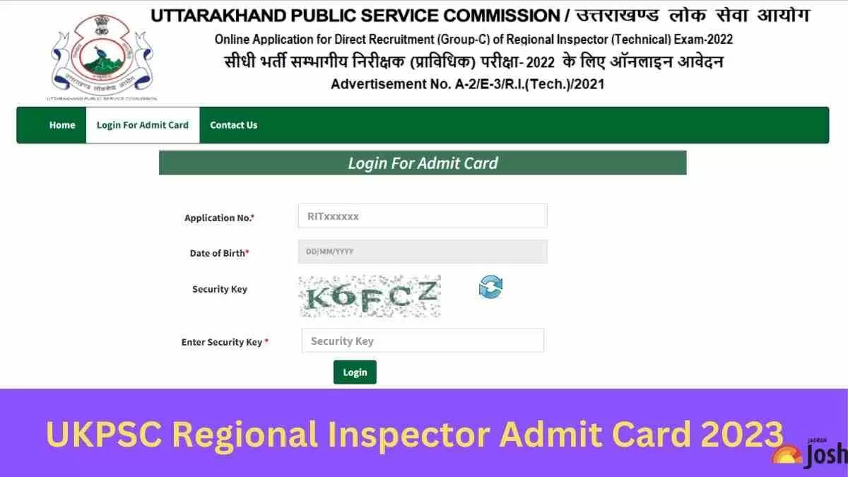 UKPSC REGIONAL INSPECTOR ADMIT CARD 2023