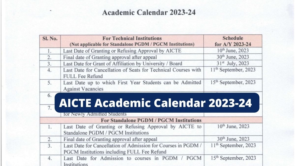 AICTE Academic Calendar 202324 Released, Check Here For Details