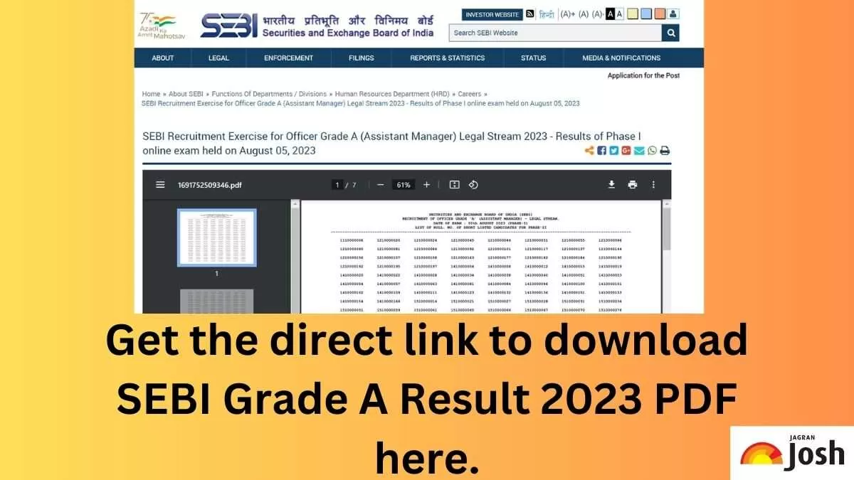 Get the direct linkto download SEBI Grade A Result 2023 PDF here.