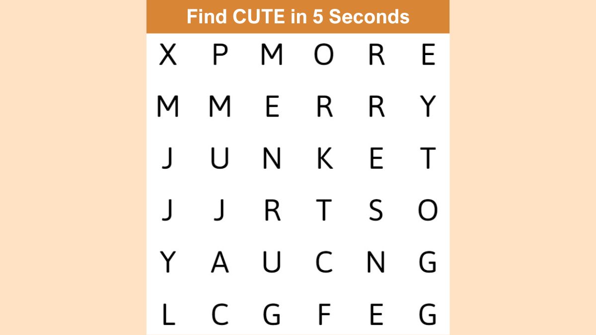 Word Search Puzzle: Find the word “CUTE” in 5 seconds!