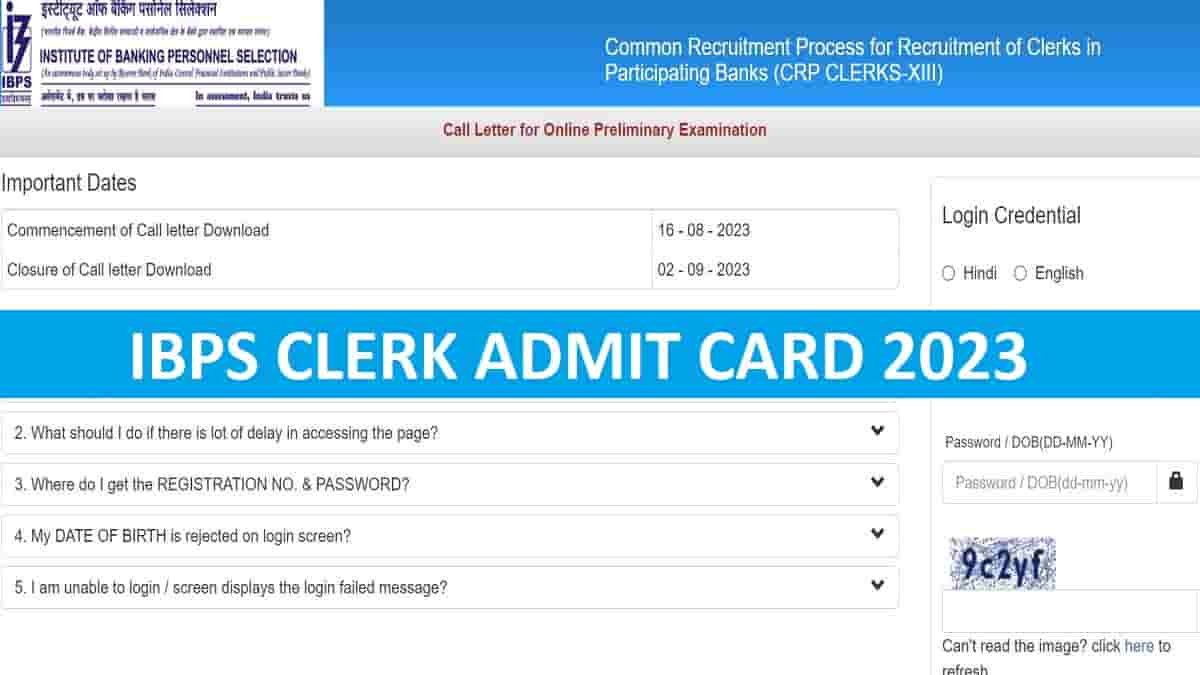 Ibps Clerk Admit Card 2023 Out: Download Link For Clerk Prelims Call Letter  At Ibps.In