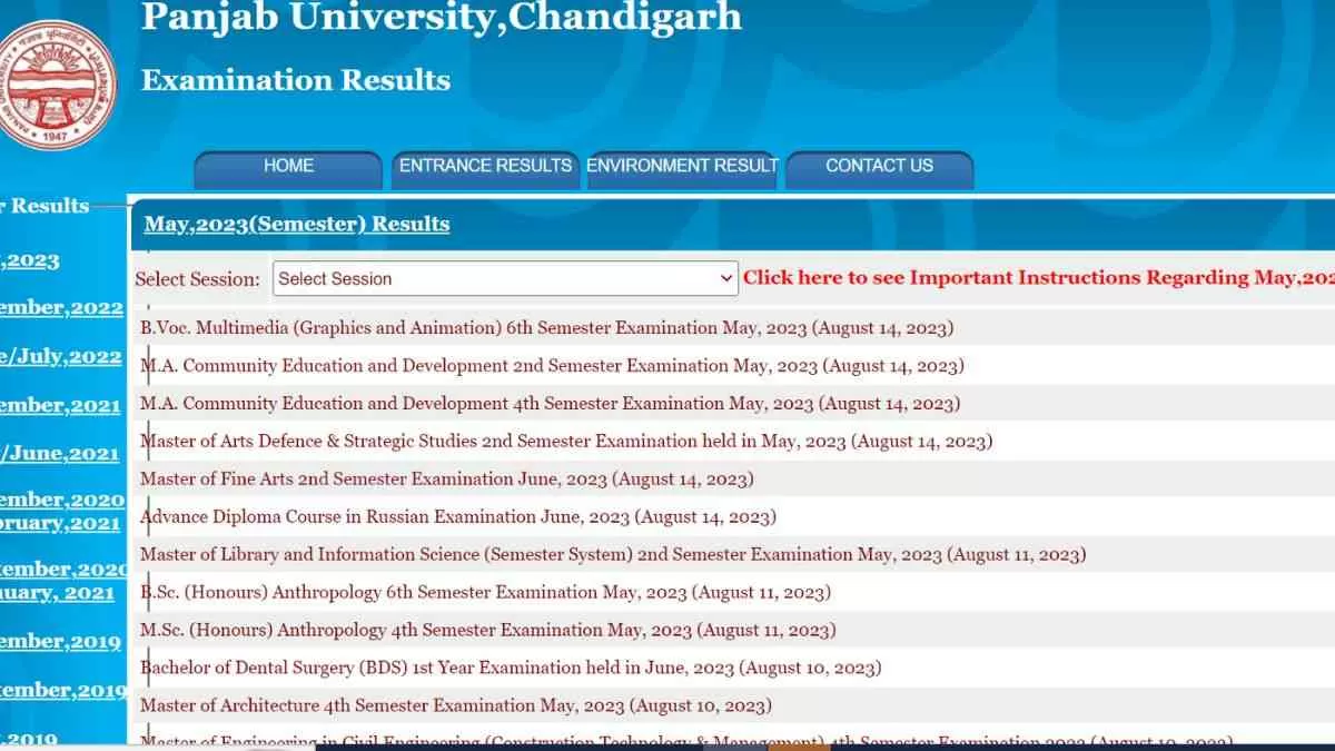 पंजाब यूनिवर्सिटी, चंड़ीगढ़ के परिणाम का सीधा लिंक यहां प्राप्त करें