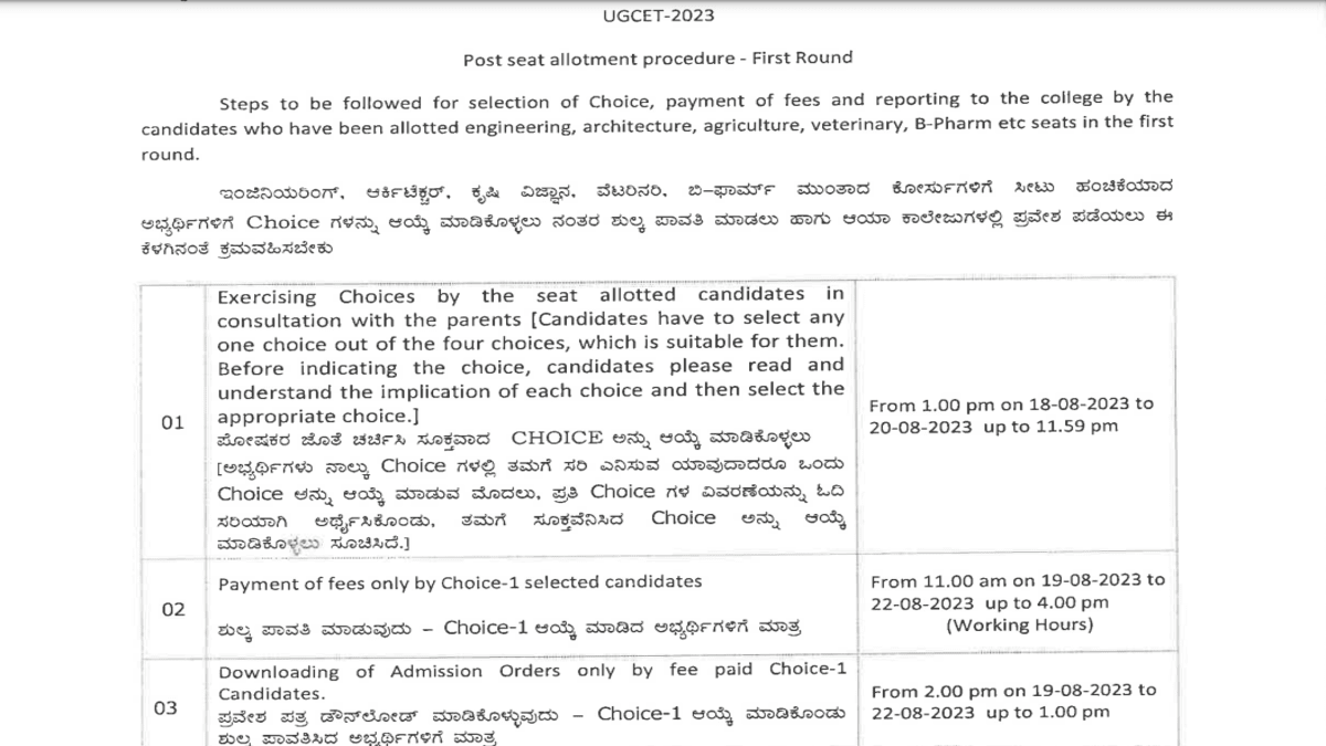 KEA KCET 2023 Round 1 Choice Filling at kea.kar.nic.in