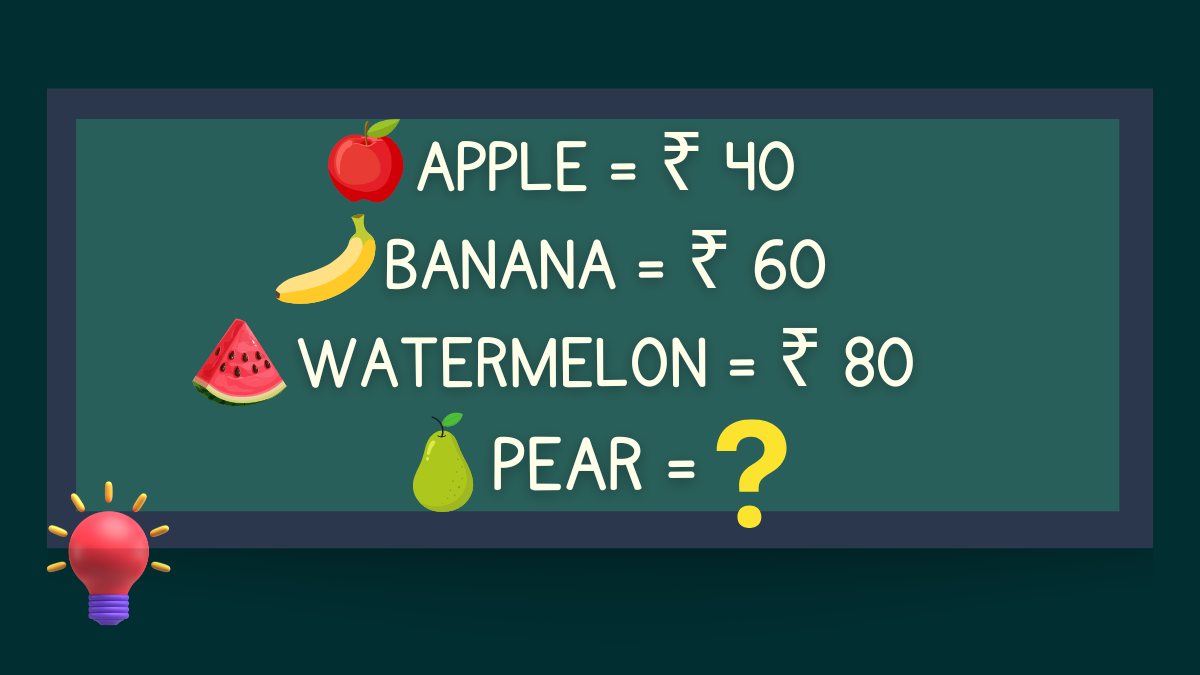 Fruits Math Riddles for Students: Find the Cost Of Pear In 23 Seconds